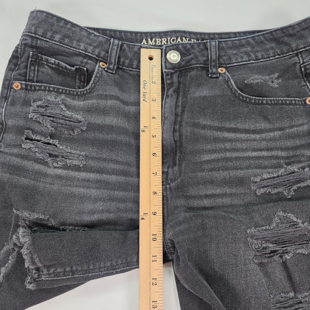 American Eagle Womens Distressed Denim Shorts Black High Waisted Frayed Hem 12 - Picture 4 of 6